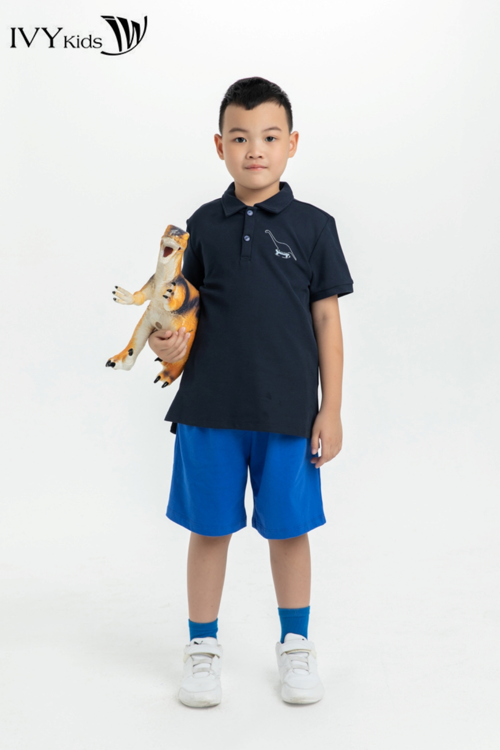 Áo polo bé trai thêu chú khủng long ivy moda ms 57k1485