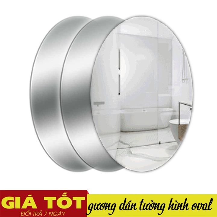 Gương dán tường, gương dán tường hình bầu dục, kích thước 42x27cm. gương nhà tắm