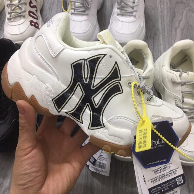 [SALE SỐC-TẶNG HỘP+ TẤT] Giày thể thao MLB kem chữ NY ĐEN