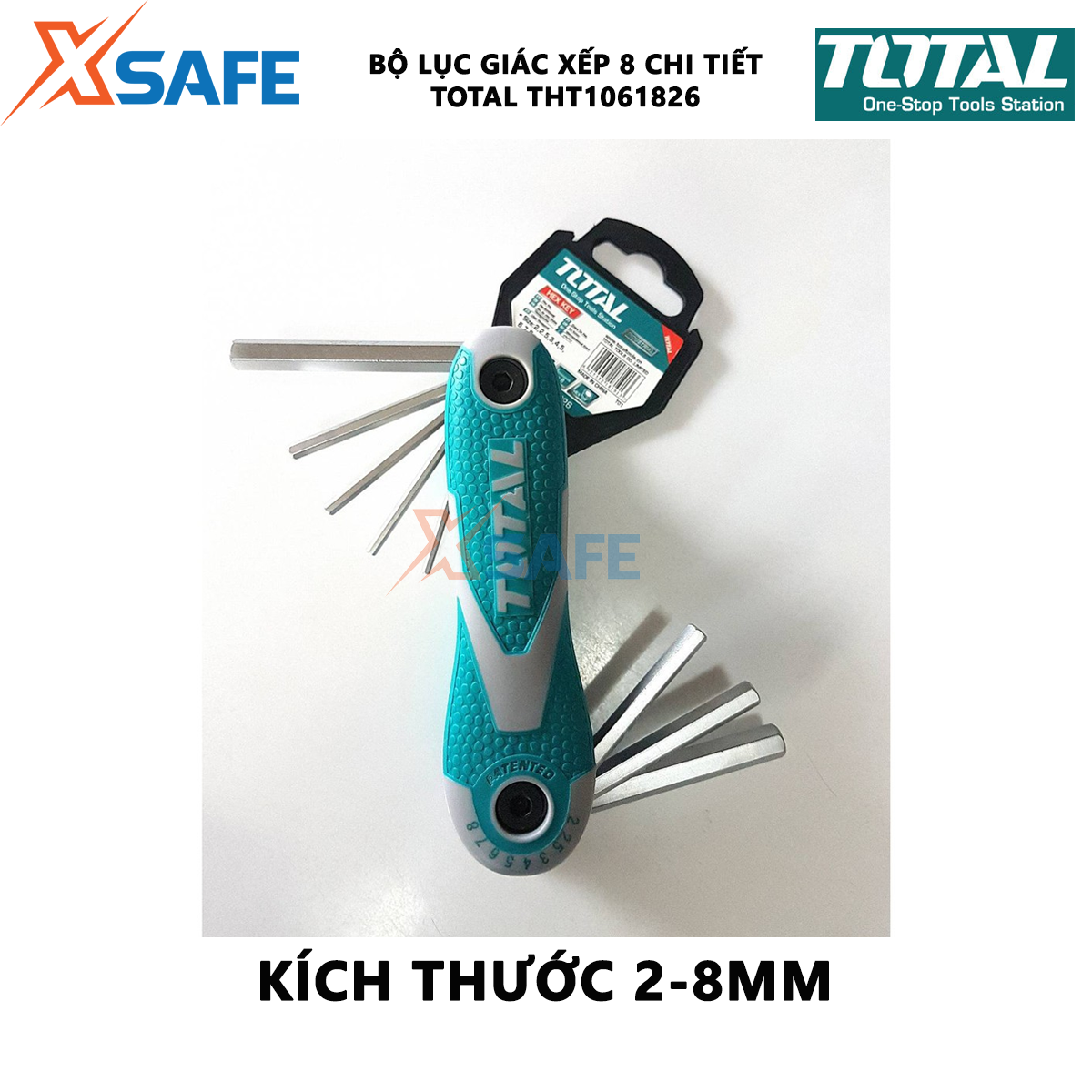 Bộ lục giác xếp 8 chi tiết Total THT1061826 | bộ 8 chìa lục giác đầu tròn kích thước 2-8mm hỗ trợ vặn mở được dễ dàng và tốn ít sức