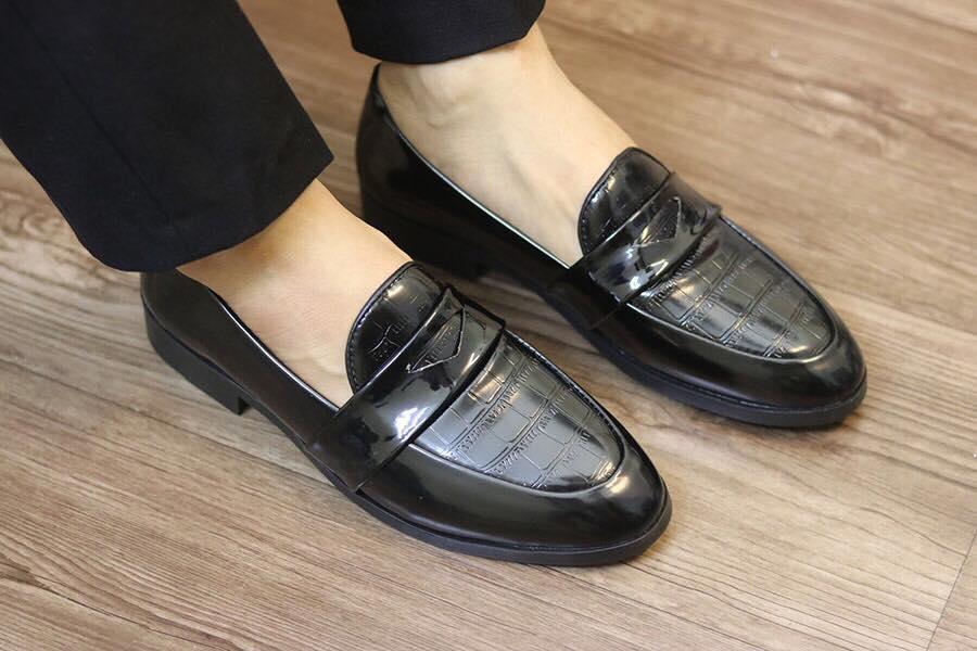 Giầy lười da bóng dây ngang nam