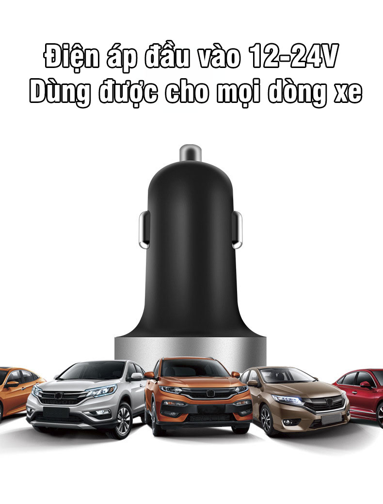 Tẩu sạc ô tô siêu nhanh 2 cổng USB có đèn LED báo điện áp ắc quy