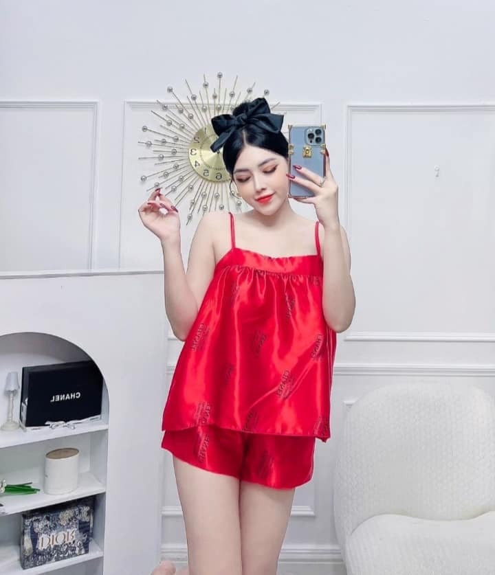 Bộ mặc nhà mặc ngủ hai dây cho nữ chất phi bóng mềm mát