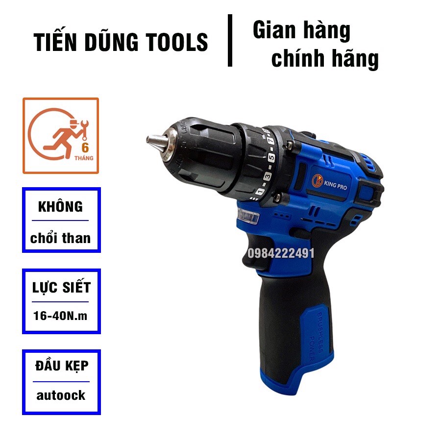 Thân máy khoan dùng pin 4 cell kingpro 18v không chổi than có khóa trục