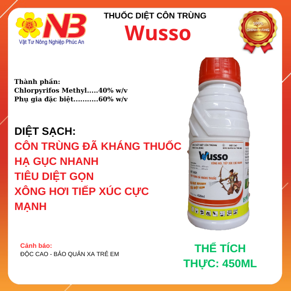 Giao ngẫu nhiên Wusso/ Vua Sâu Rầy Rệp- xông hơi, tiếp xúc cực mạnh chai 450ml (Chlorpyrifos Methyl 400g/l)- Trừ ruồi muỗi kiến gián trong gia dụng và y tế- Thuốc trừ côn trùng Ong ha 40EC