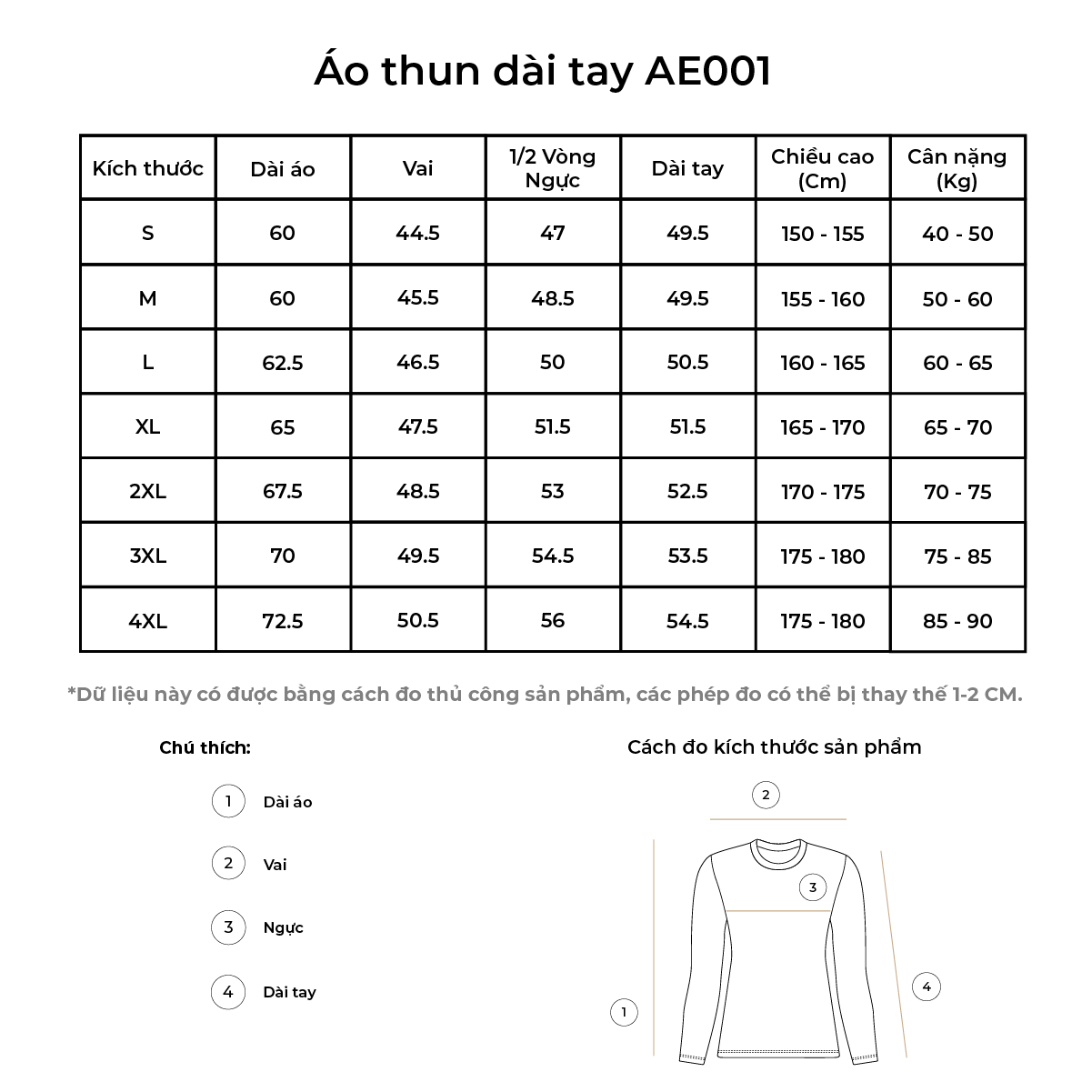 Áo Dài Tay Cotton thương hiệu CLADA Essential - Đen