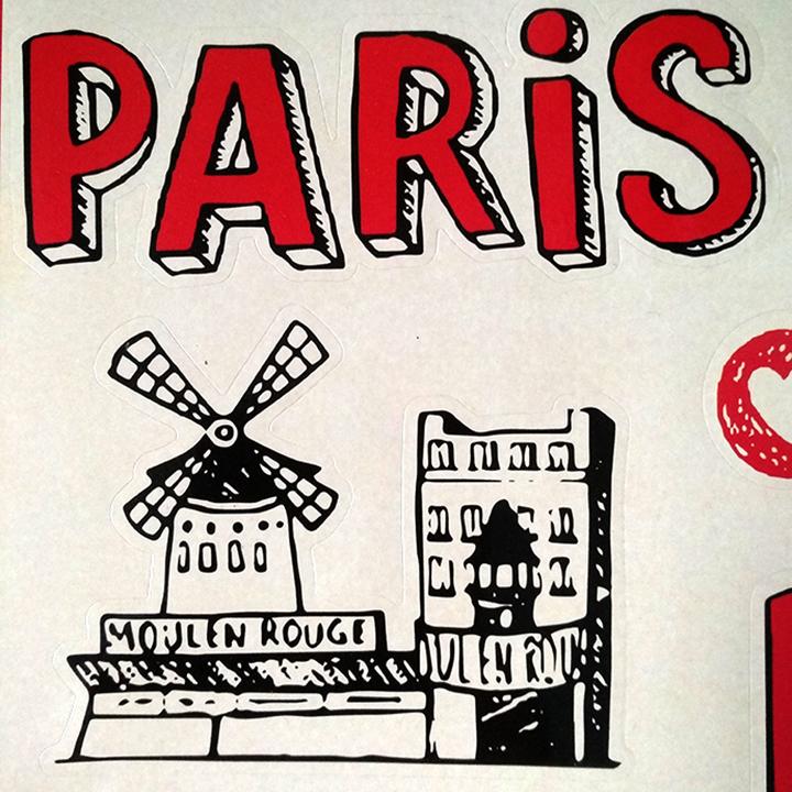 Tấm sticker dán chủ đề PARIS ( kích thước 27cm x 37cm )