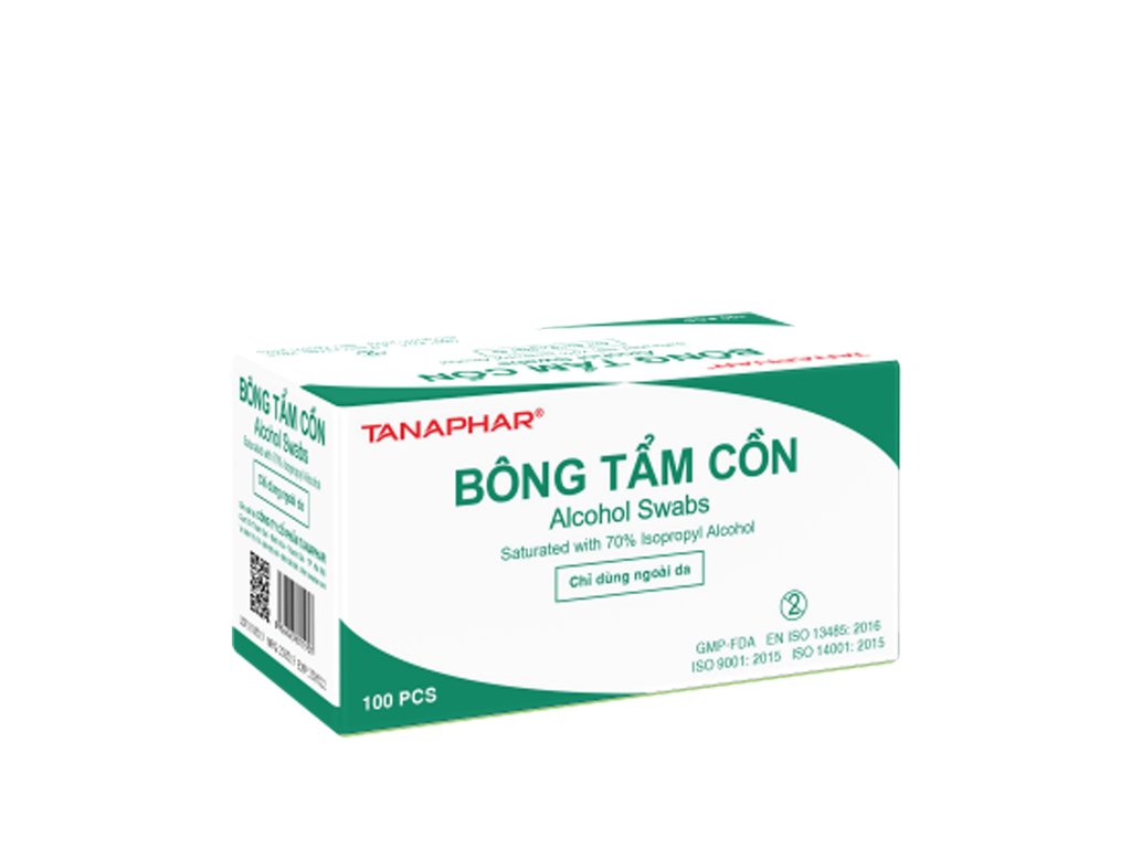 Bông Tẩm Cồn Tanaphar hộp 100 Miếng tiệt trùng sát trùng