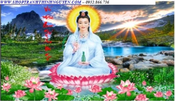 Tranh đính đá mẹ quan âm bên hồ sen -yn5325