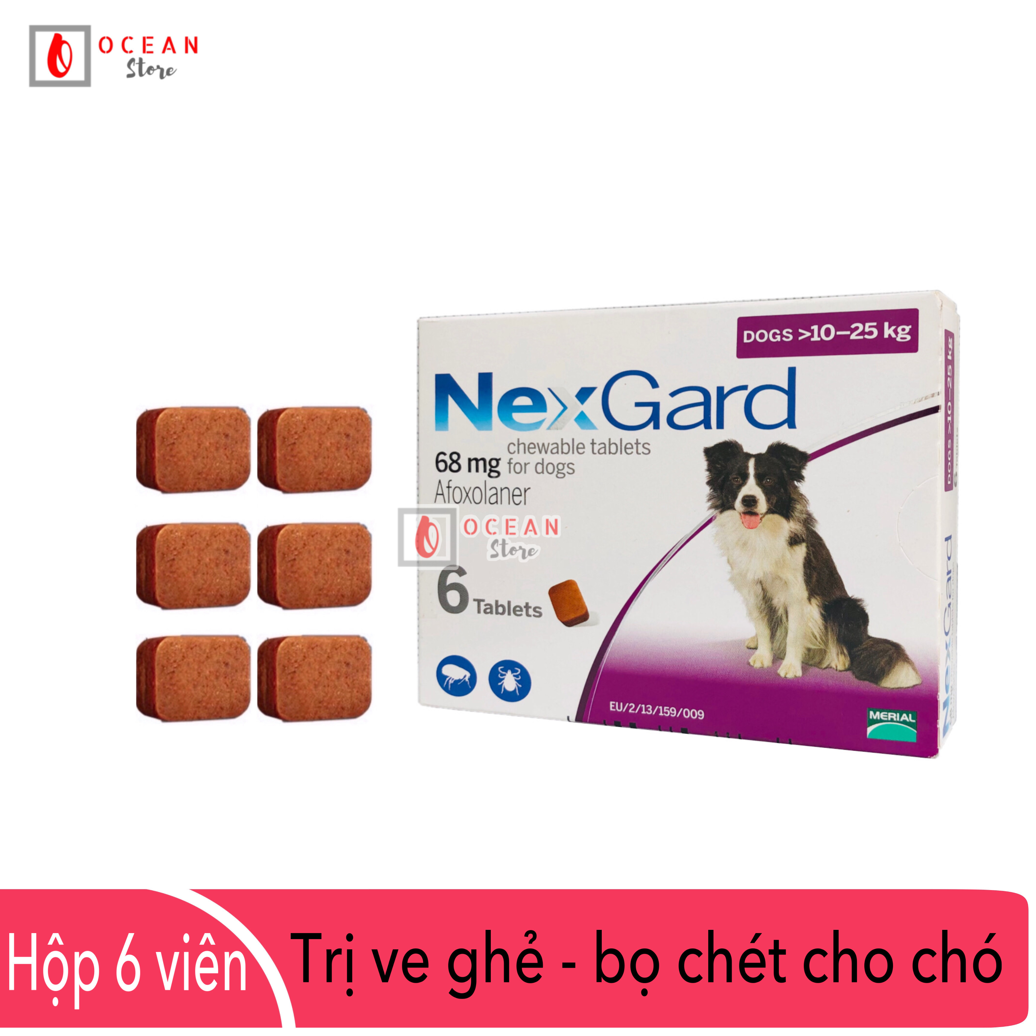 Thuốc diệt ve ghẻ, bọ chét trên chó - Hộp 6 viên Nexgard cho chó 10-25kg (boxes 6 tablets 10-25kg)