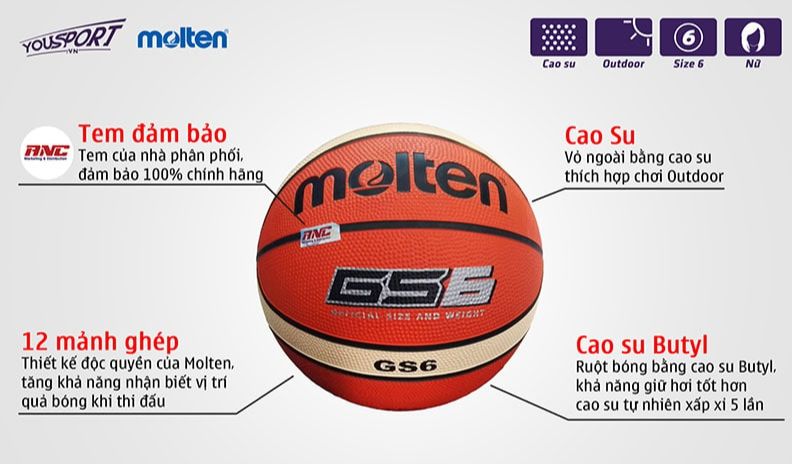 Quả bóng rổ MOLTEN BGS6 Cao Su