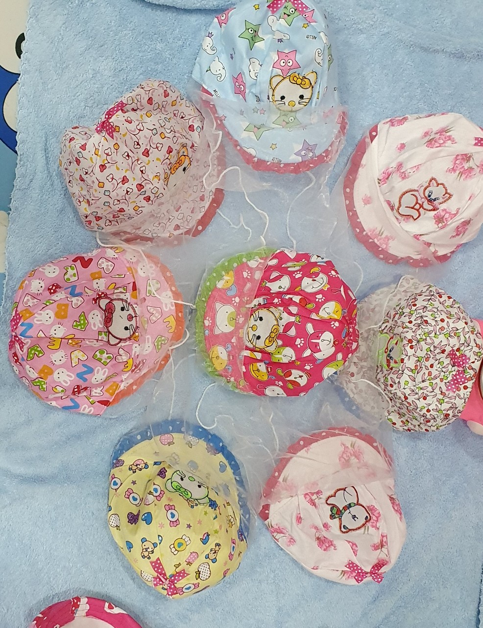 Mũ kèm khăn voan cho bé gái sơ sinh mẫu công chúa thêu hình