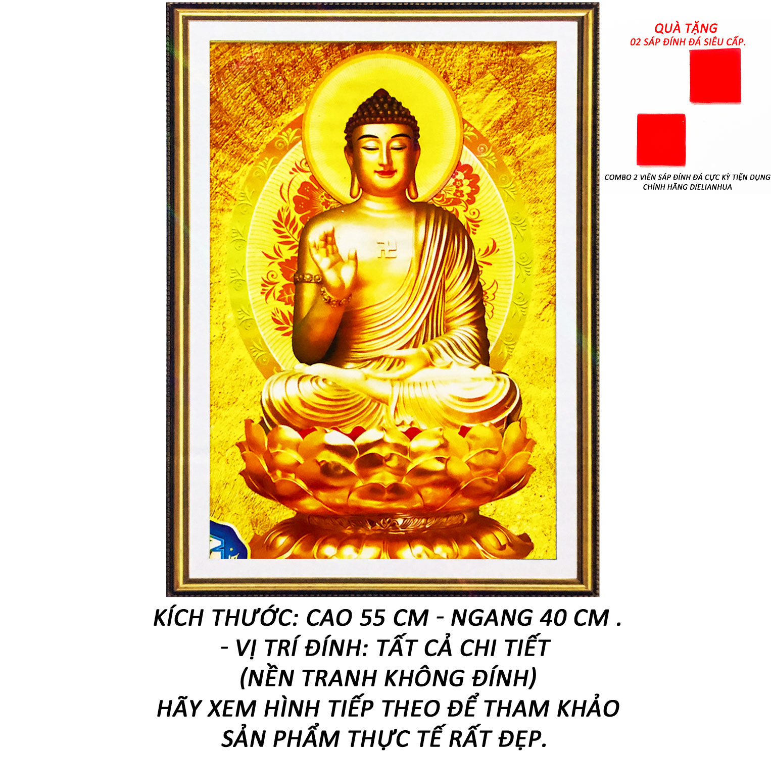 Tranh Đính Đá Phật A Di Đà Thân Kim Sắc 36 (Kèm Quà Tặng) - Tranh Minh Hiền (TỰ ĐÍNH ĐÁ)