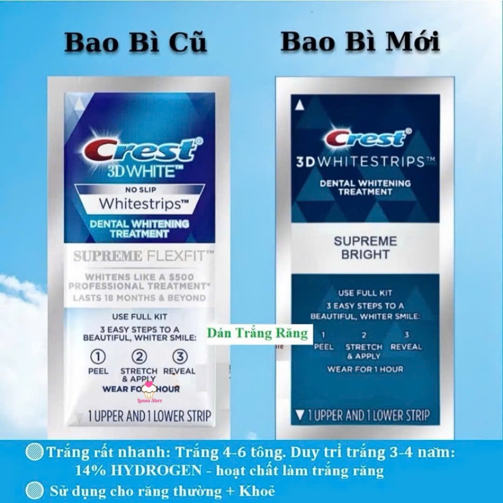 [CHÍNH HÃNG ĐỦ LOẠI] 1 GÓI LẺ - Miếng dán trắng răng Crest 3D White - Mỹ (Professional Effects/ Supreme Flexfit/ Glamorous/ 1 hour)