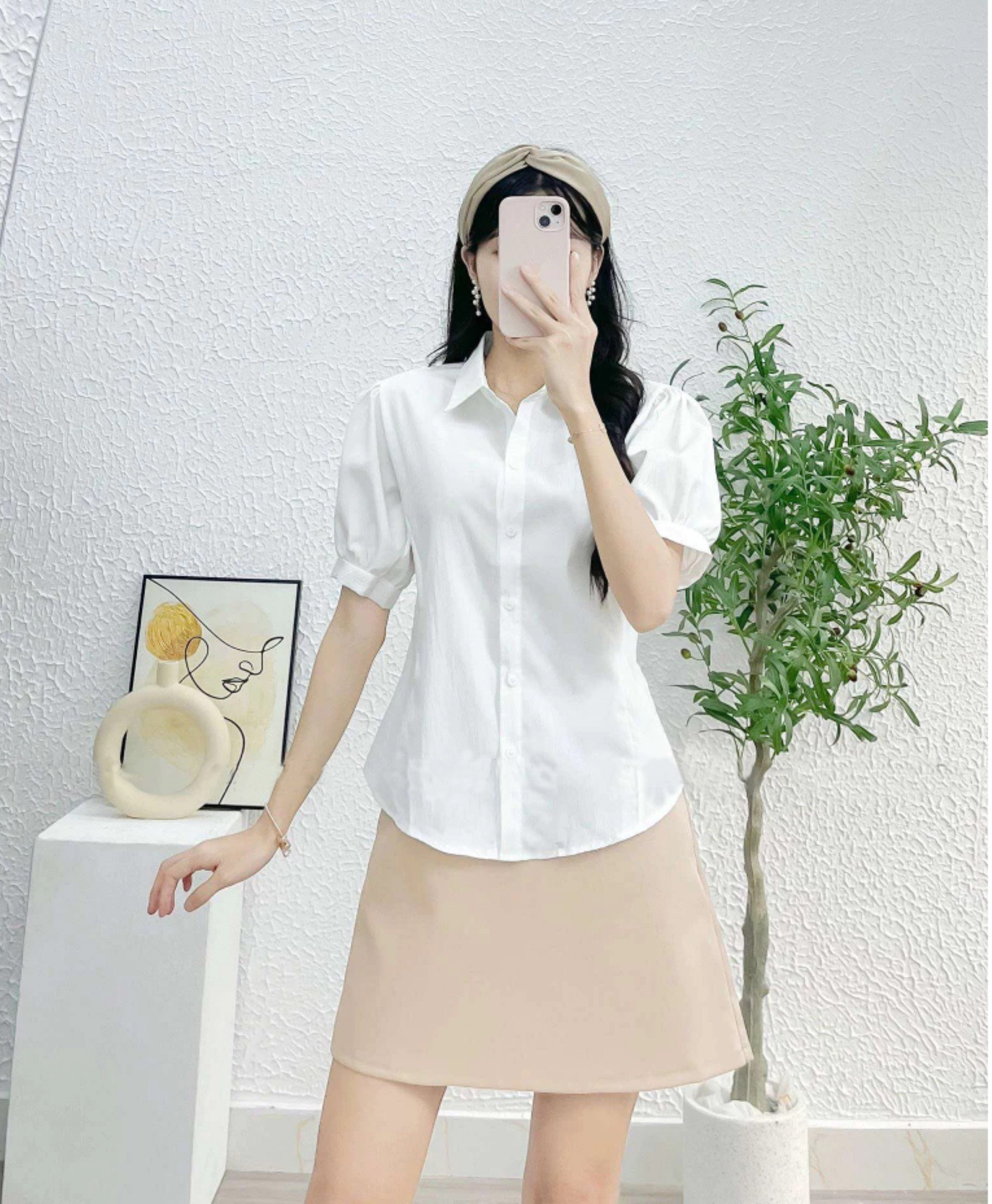 Áo sơ mi NU Tay Phồng Cột Nơ Sau Mẫu mới