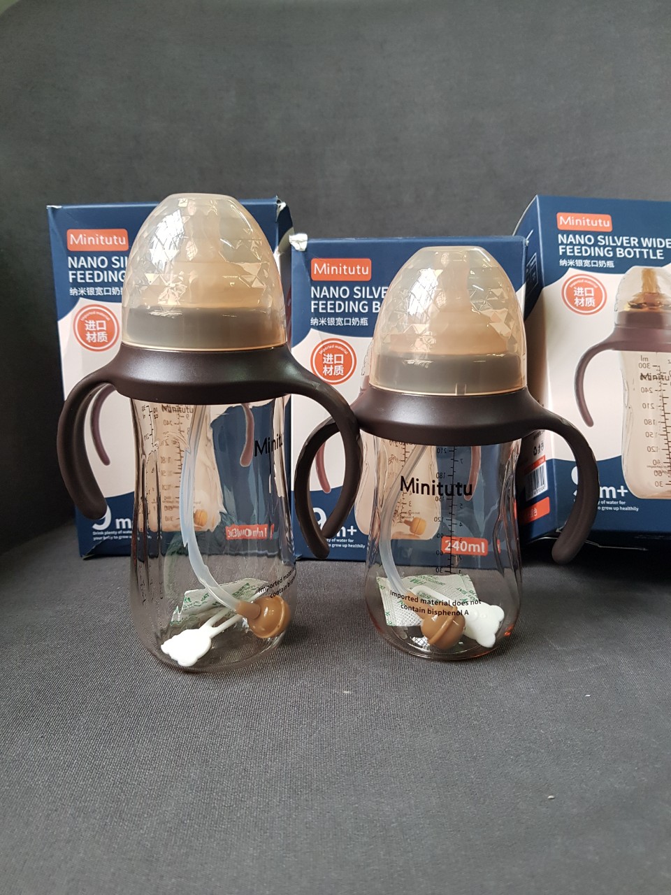 BÌNH SỮA MINITUTU NANO BẠC CỔ RỘNG 300ml, 240ml CHO BÉ