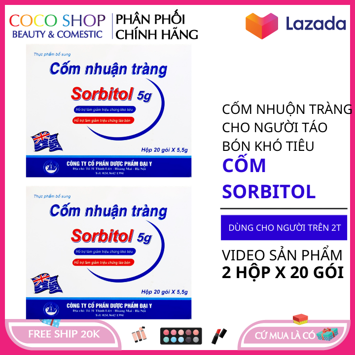 2 hộp Bột Sorbitol chống táo bón mỗi hộp 20 gói - cốm táo bón cho trẻ em người lớn - men chống táo bón- dược phẩm 88- sorbitol 5g - men chống táo bón - men vi sinh -  men chống táo bón - bột pha sữa chống táo bón