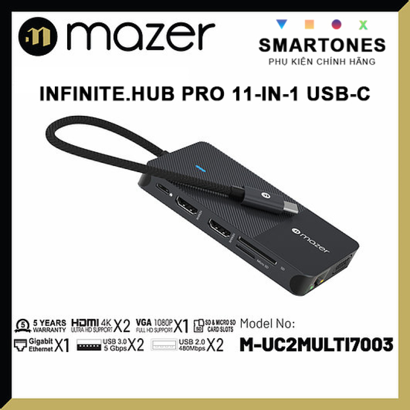 Bảng giá Cổng Chuyển Đổi Mazer Infinite.HUB Pro 11-in-1 USB-C to HDMI x2 RJ45 x1, VGA x1, SD Micro SD USB 3.0 x2 USB2.0 x1 bảo hành 5 năm Phong Vũ