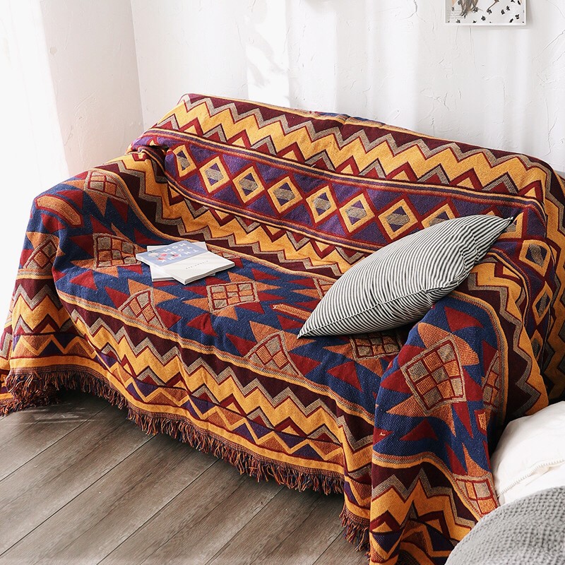 Thảm Vintage Thổ Cẩm Trải Sofa, Thảm Trải Sàn, Trải Phòng Ngủ. Thảm Vintage Dệt Sợi Bông Cotton
