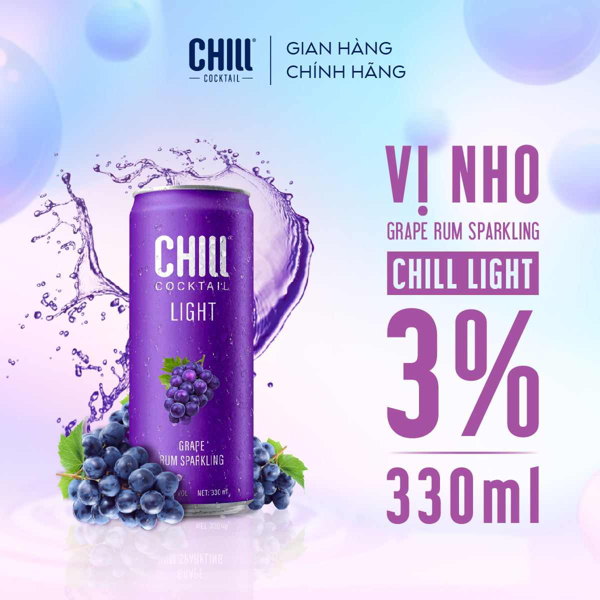 Thùng 24 lon Chill Cocktail vị Nho 330ml/lon (độ cồn 3%)