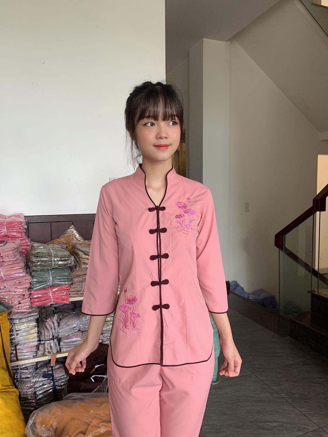 BỘ ĐỒ LAM ĐI CHÙA # MẪU SẨM TÀU THÊU HOA SEN DÀNH CHO NỮ