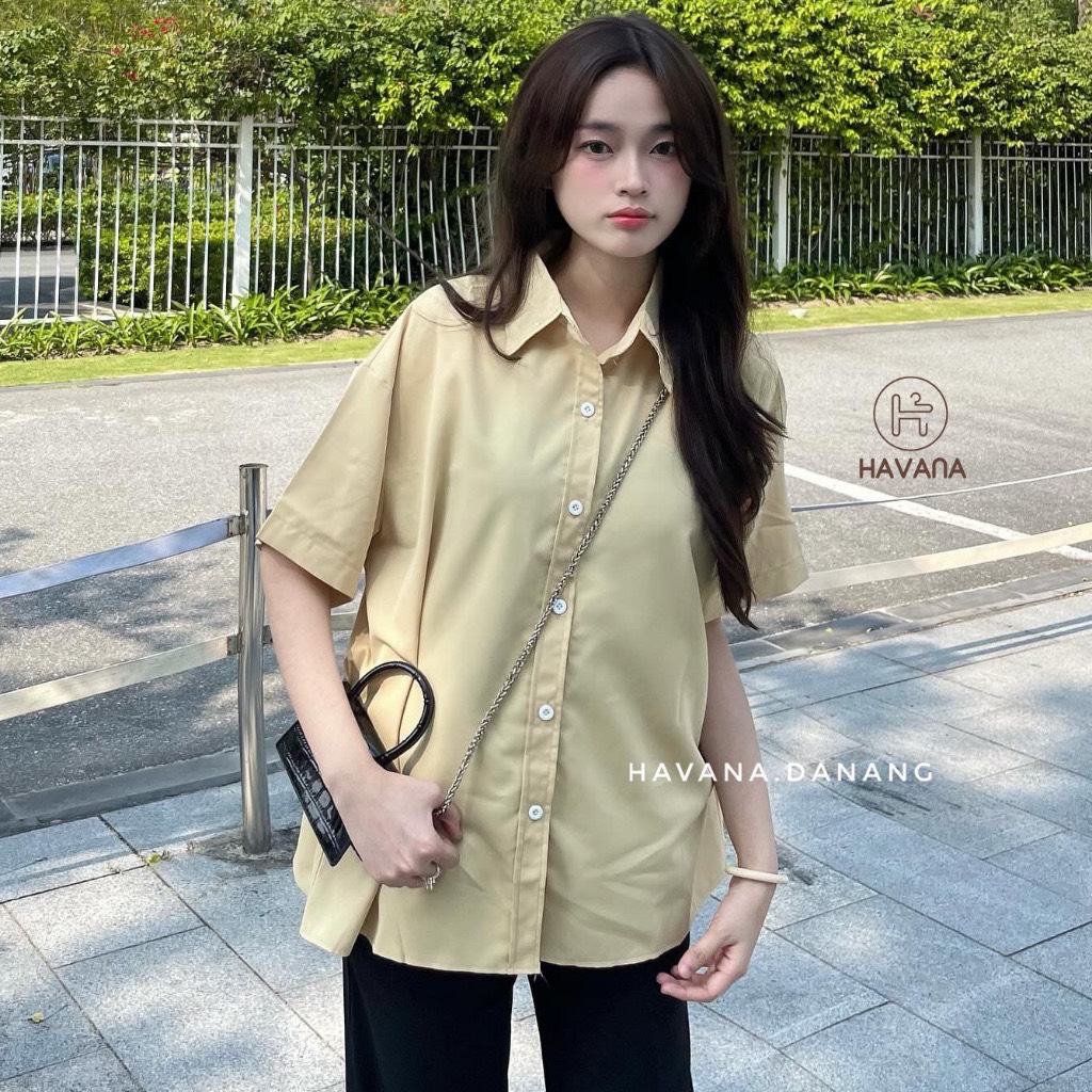 Áo sơ mi tay ngắn form rộng freesize nhiều màu HAVANA, áo sơ mi lụa ullzang tay ngắn AO126