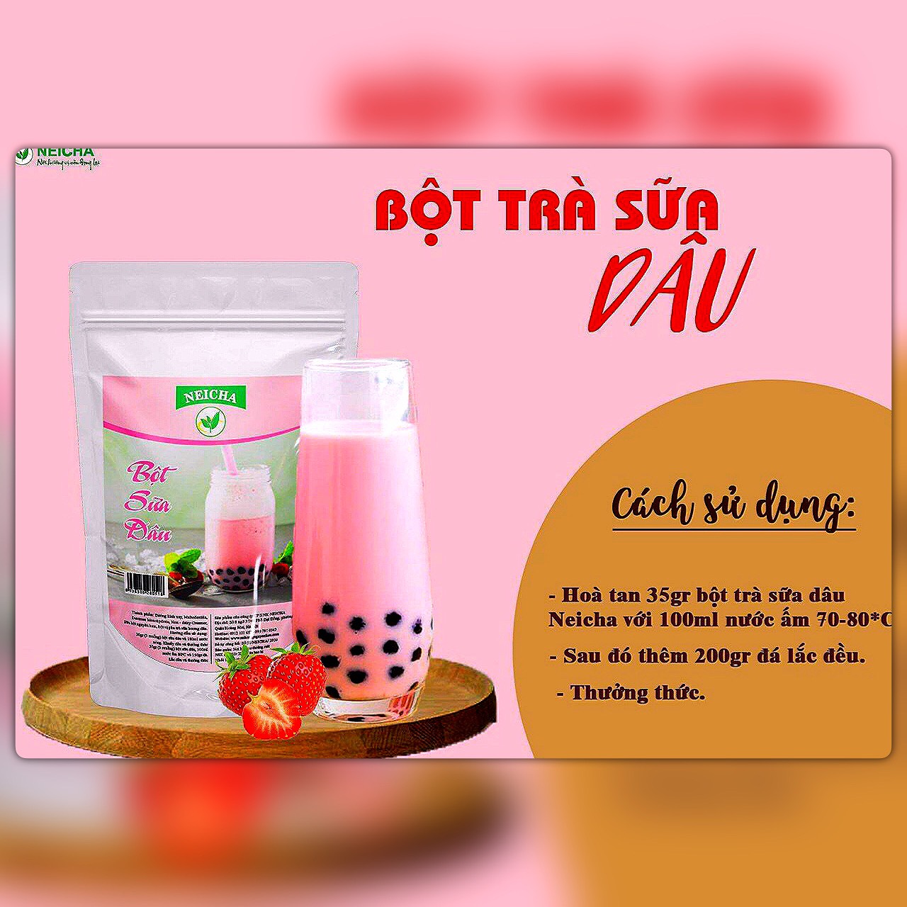 (200g)Trà Sữa Vị Dâu PHA SẴN SIÊU NHANH. DATE MỚI