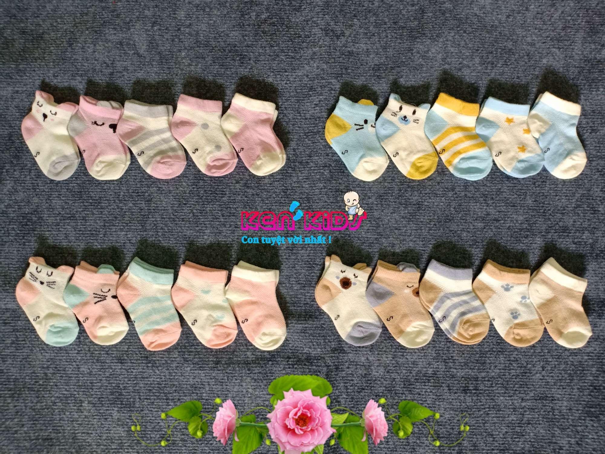 (S, M) Set 5 tất lưới cổ ngắn cho bé