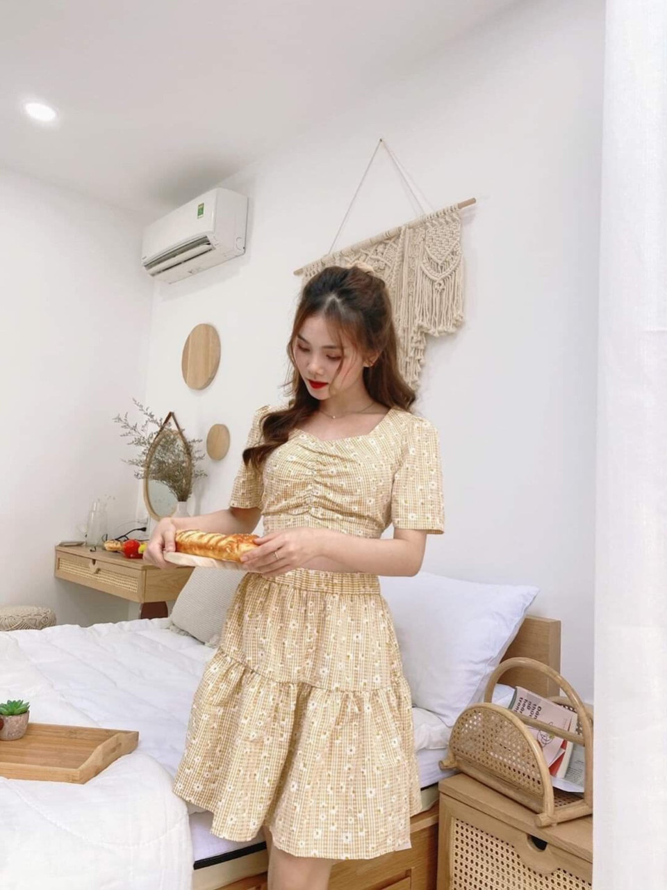 Sét đầm hoa cúc Áo croptop phối chân váy xòe cực teen TTSA0483