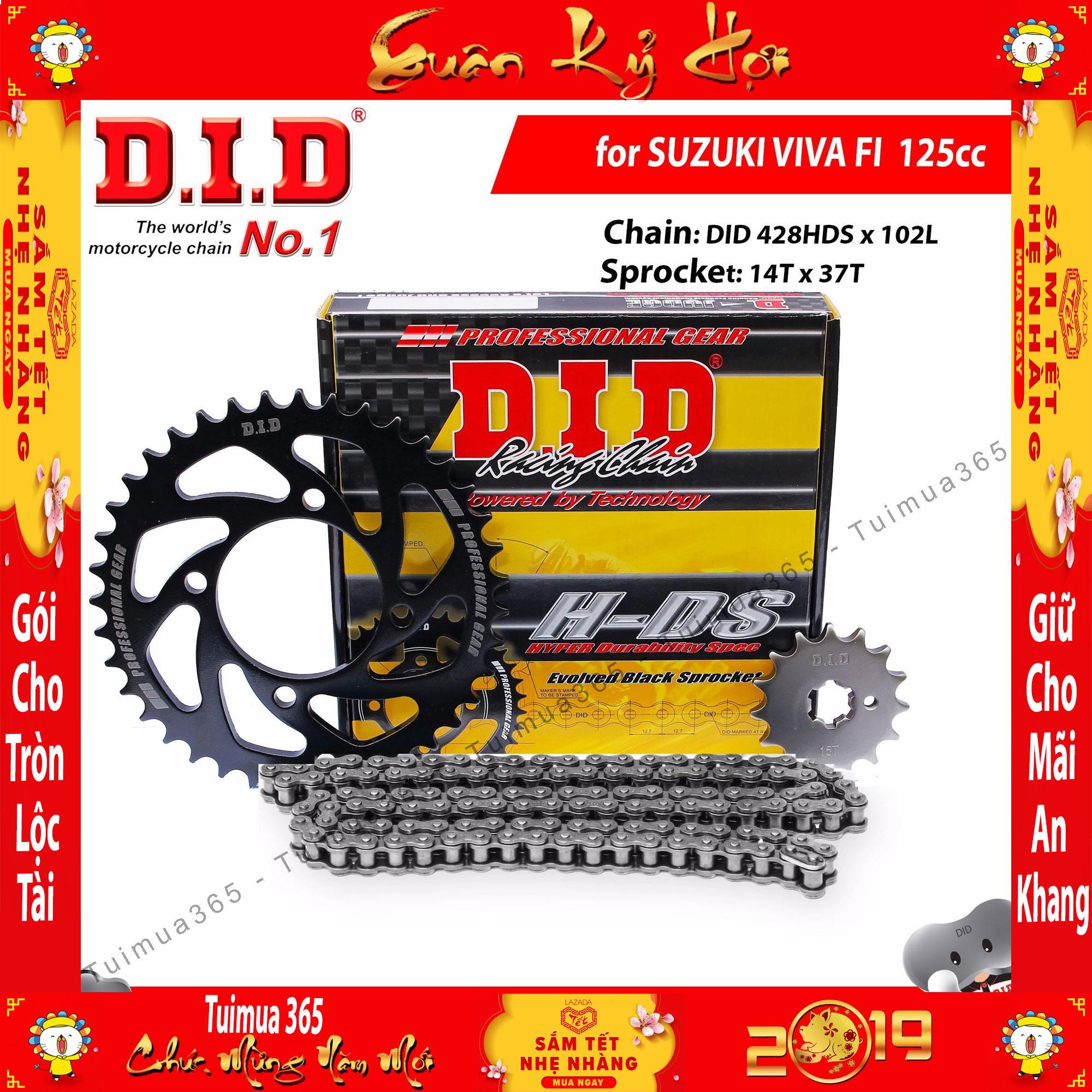 Bộ Nhông sên dĩa DID SUZUKI VIVA Fi Sên đen 10ly DID HDS ( Thái Lan )