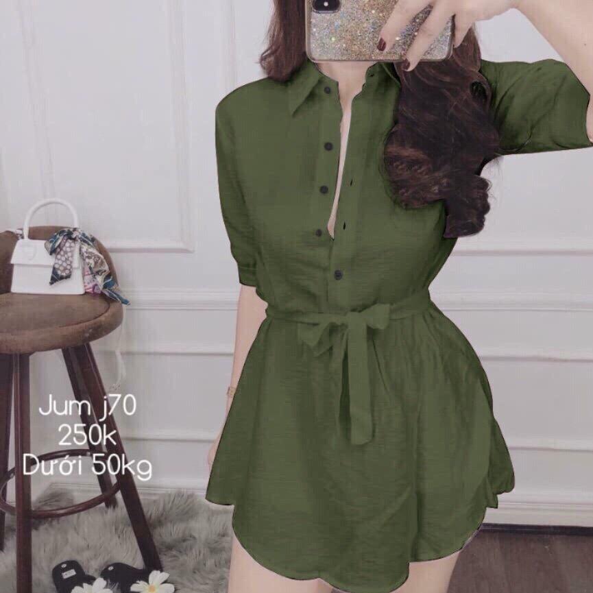 Áo sơ mi phọt dài dây cột eo dễ thương miule