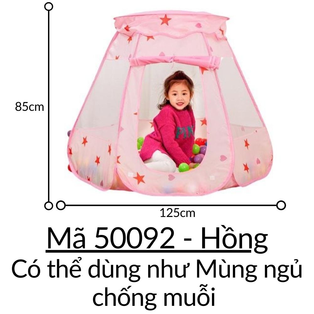 Lều chơi cho bé kiểu công chúa hoàng tử mái bằng Châu Âu gấp gọn tự bung Quây banh Nhà bóng khung kim loại vải dù mã 50092