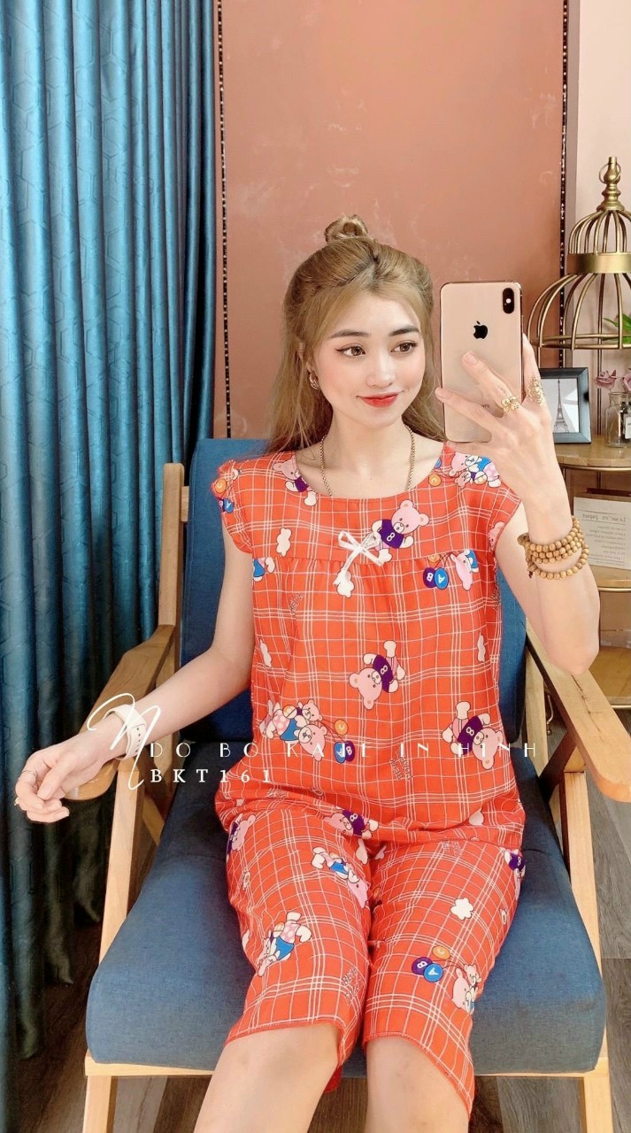 Đồ bộ mặc nhà kate lụa dễ thương hình Gấu