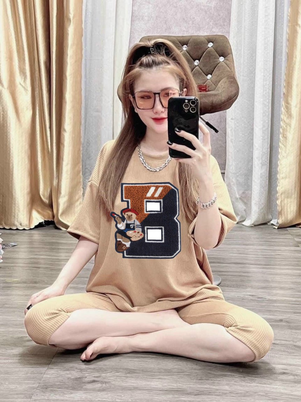 Đồ bộ thun ngố nữ chữ B kèm ảnh thật chất vải, áo phông nữ xoắn lưng, quần legging lững nhiều màu