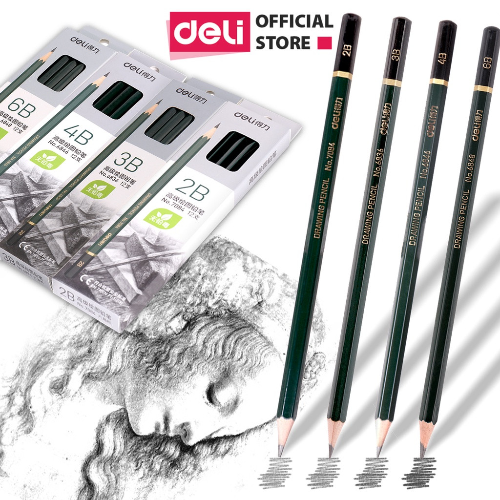 (Hộp 12 Cây) Bút chì phác thảo Cao Cấp Deli - Dành cho dân vẽ chuyên dụng