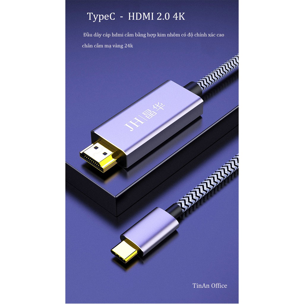 Cáp chuyển đổi USB Type C sang HDMI 2.0 HD-4K, 1m/ 2m