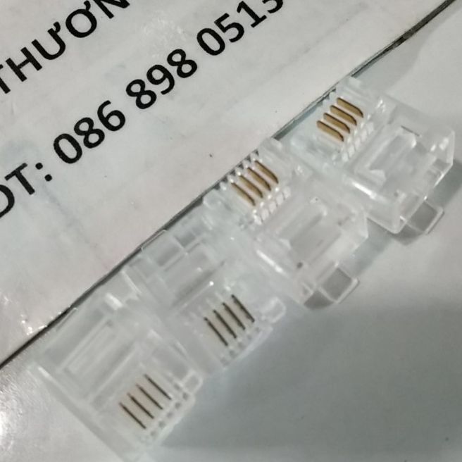 Đầu bấm RJ11 4 line 6P4C (4 tim, 4 line, 6P4C): Túi 10 Đầu / 2 Đầu / 50 Đầu / 100 Đầu