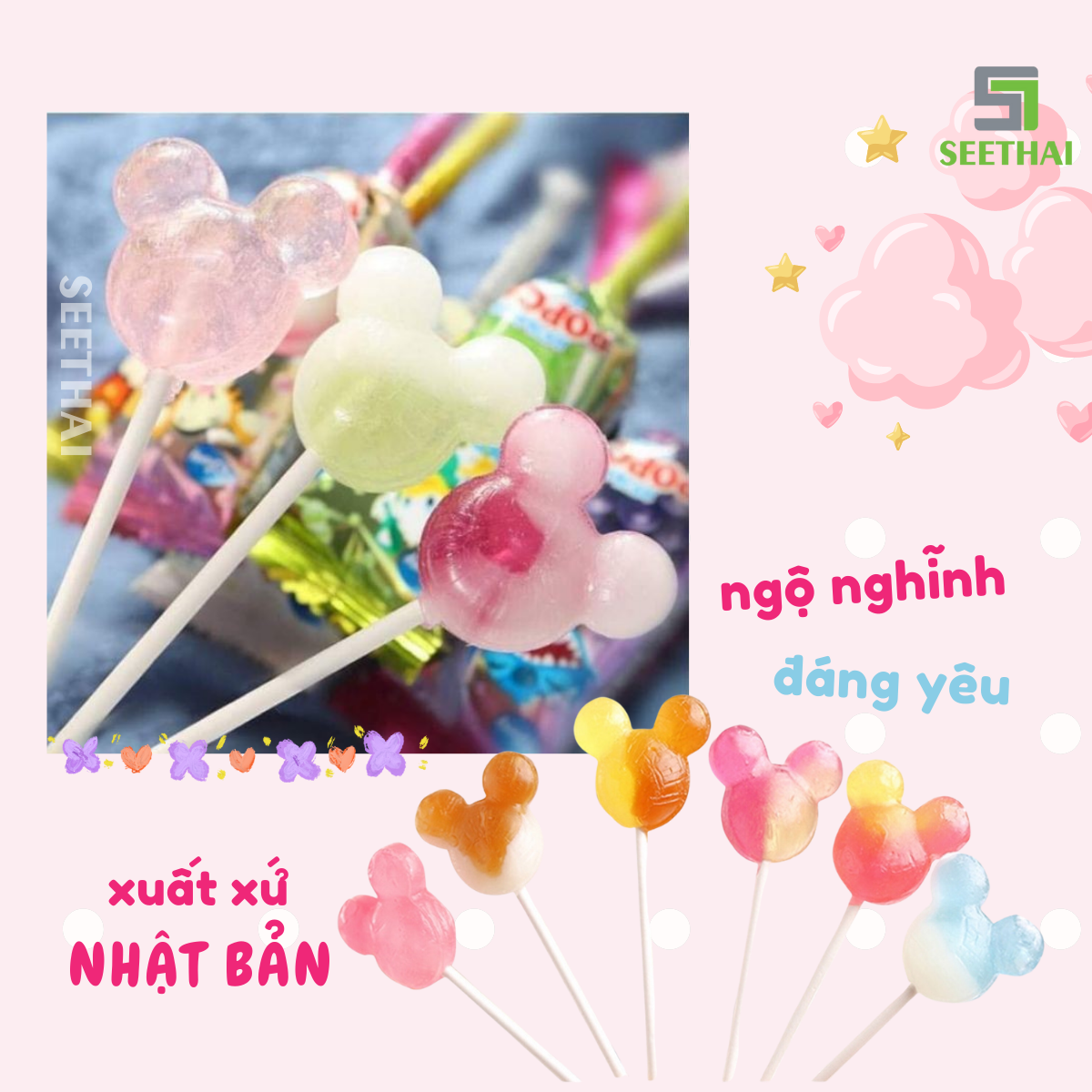Kẹo mút trái cây POP CAN Mickey Glico Nhật Bản