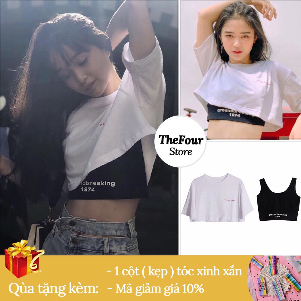 Ngoc Luxury Áo Thun Croptop GROUNDBREAKING 1974 (Set 2 áo CROPTOP & BRA)..!!!....