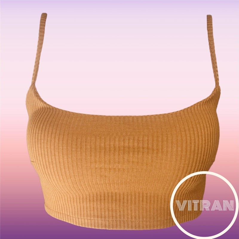 Áo hai dây croptop thun gân có đệm mút