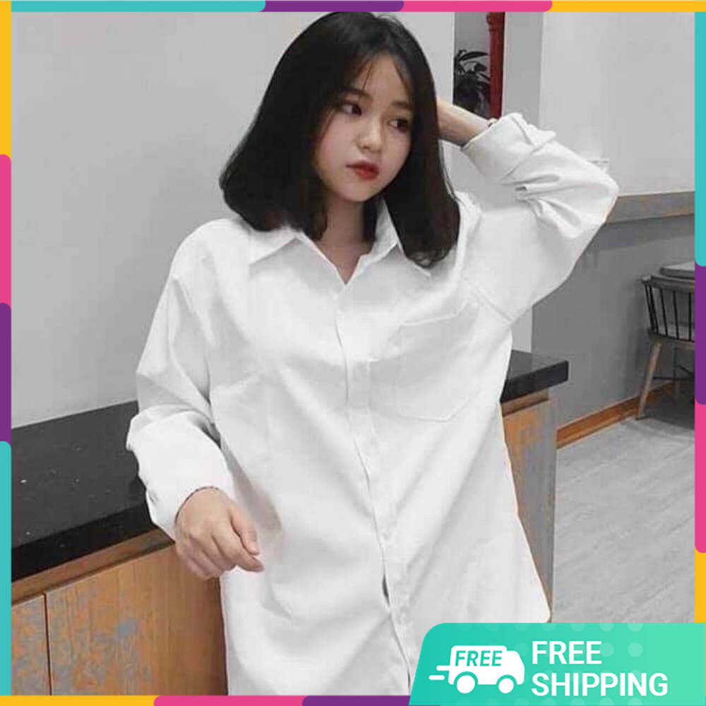 ÁO SƠ MI NỮ DÀI TAY BASIC DÁNG XUÔNG FORM RỘNG CỰC XINH. TP