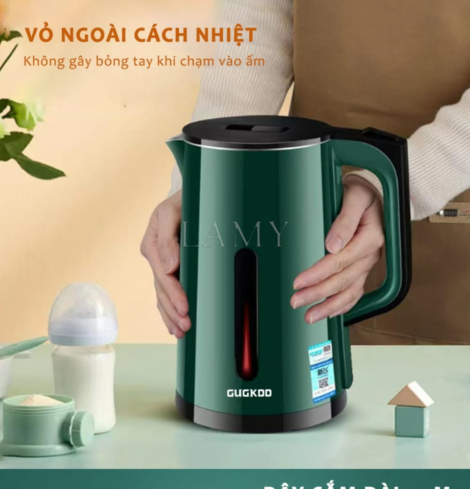 Ấm siêu tốc cuckoo 2 lớp, ấm đun nước siêu tốc công suất lớn 1500w bình đun siêu tốc