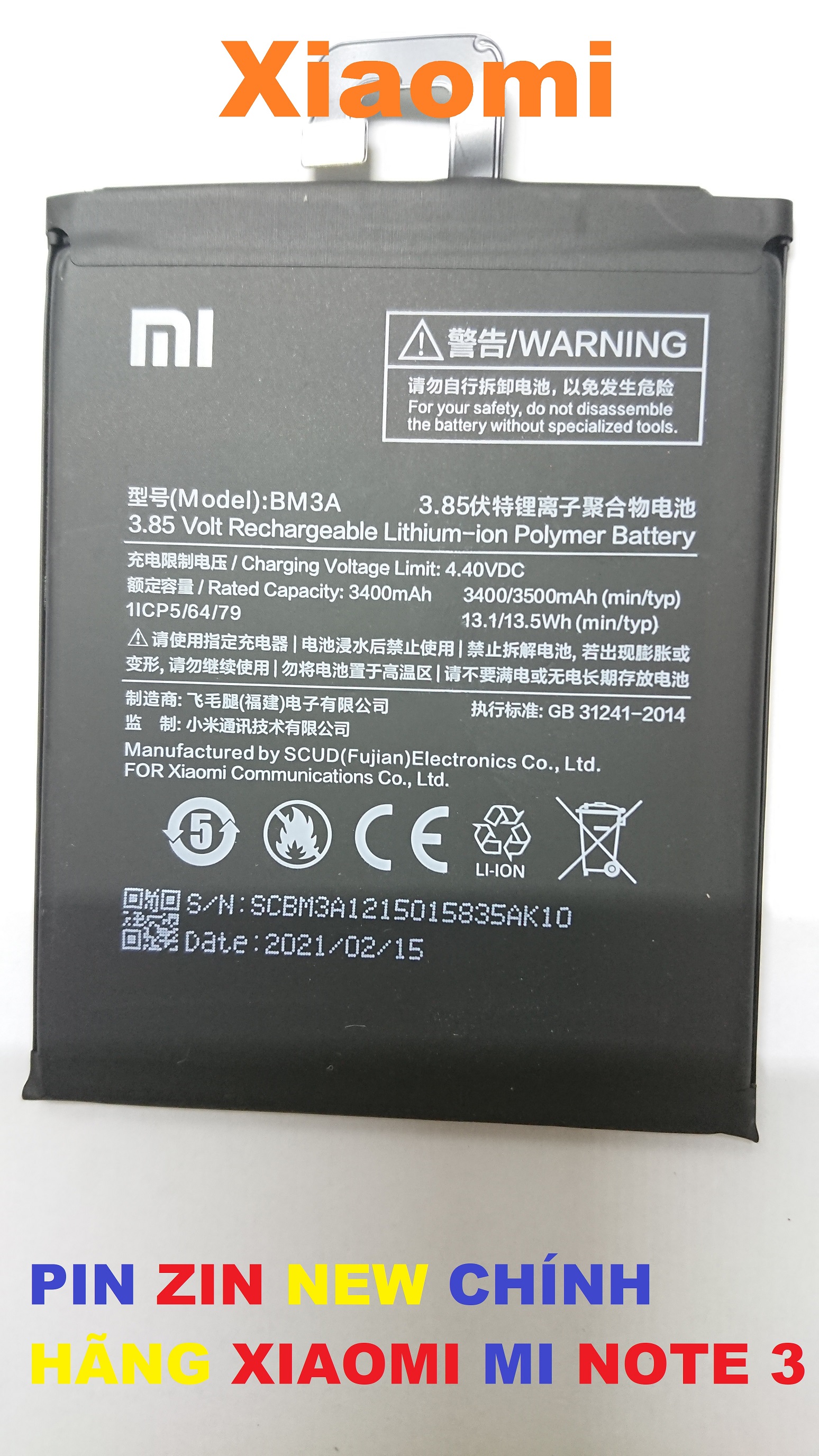 PIN ZIN NEW CHÍNH HÃNG XIAOMI MI NOTE 3-BM3A