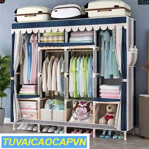 tủ quần áo vải 3 buồng loại 1 có bảo hành gỗ bọc nhựa cao cấp - MixASale