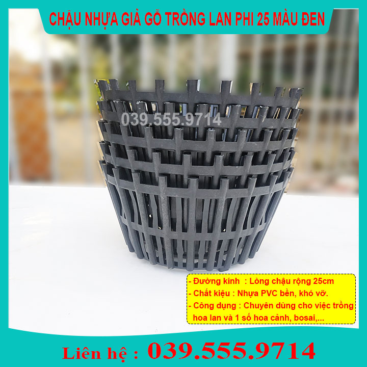 5 CHẬU NHỰA ĐEN TRỒNG LAN GIẢ GỖ PHI 25CM