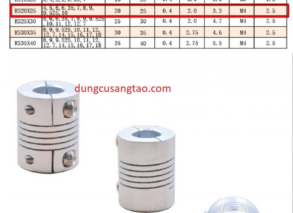 Khớp nối mềm lò xo - coupling D20L25mm