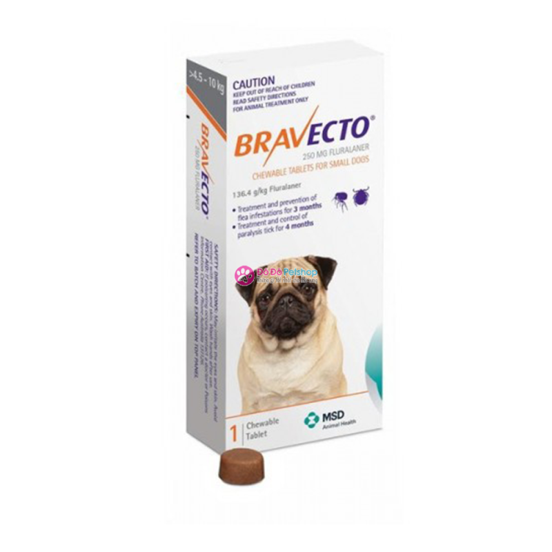 BRAVECTO - VIÊM DA, GHẺ DEMODEX, VE RẬN CHÓ 4,5-10KG