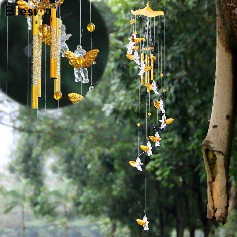 Blesiya 4 Tubes Metal Lucky Bell Oriental Hanging Wind Chime Feng Shui Ornament Home