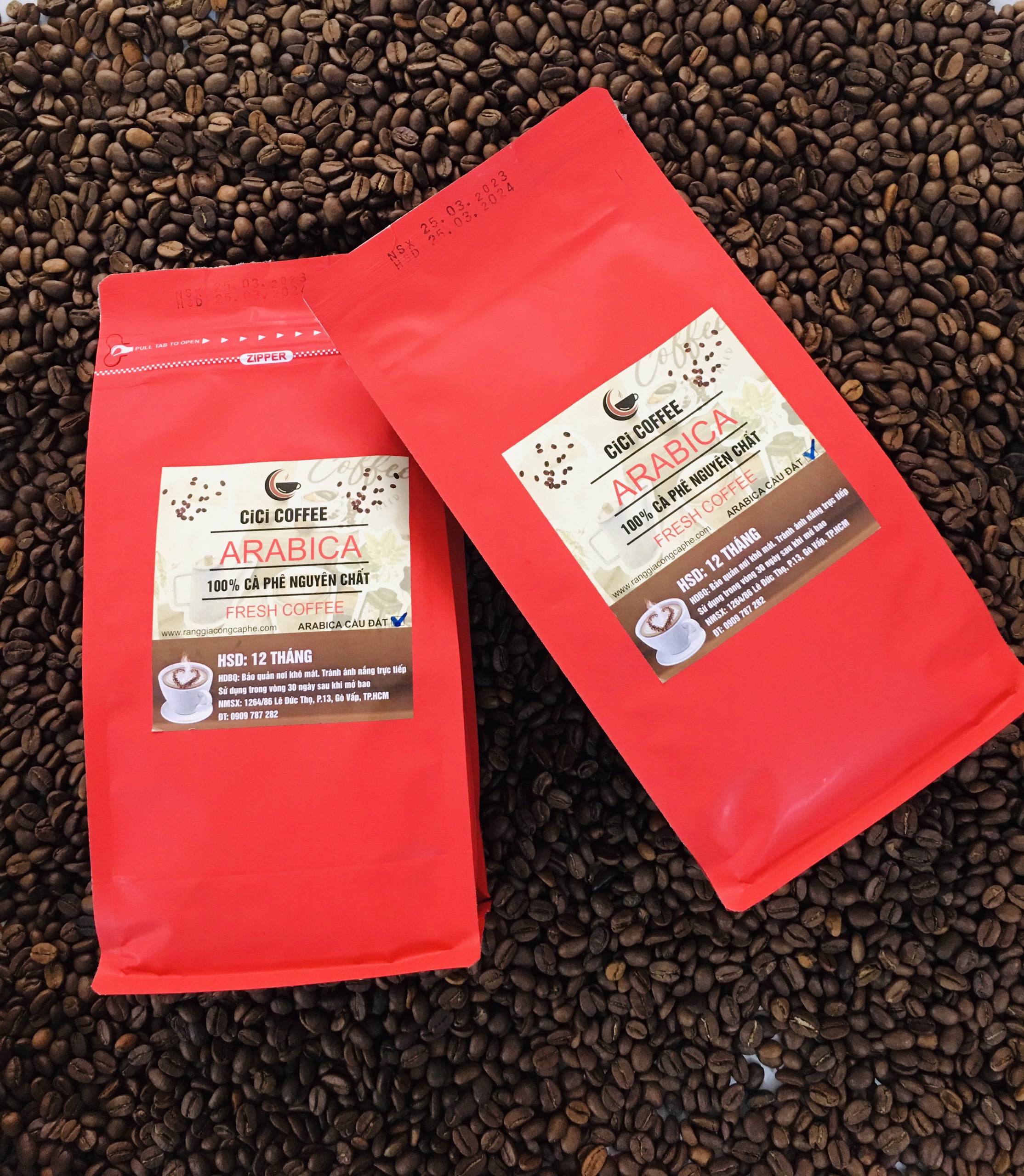 Cà phê hạt rang mộc arabica 500gr