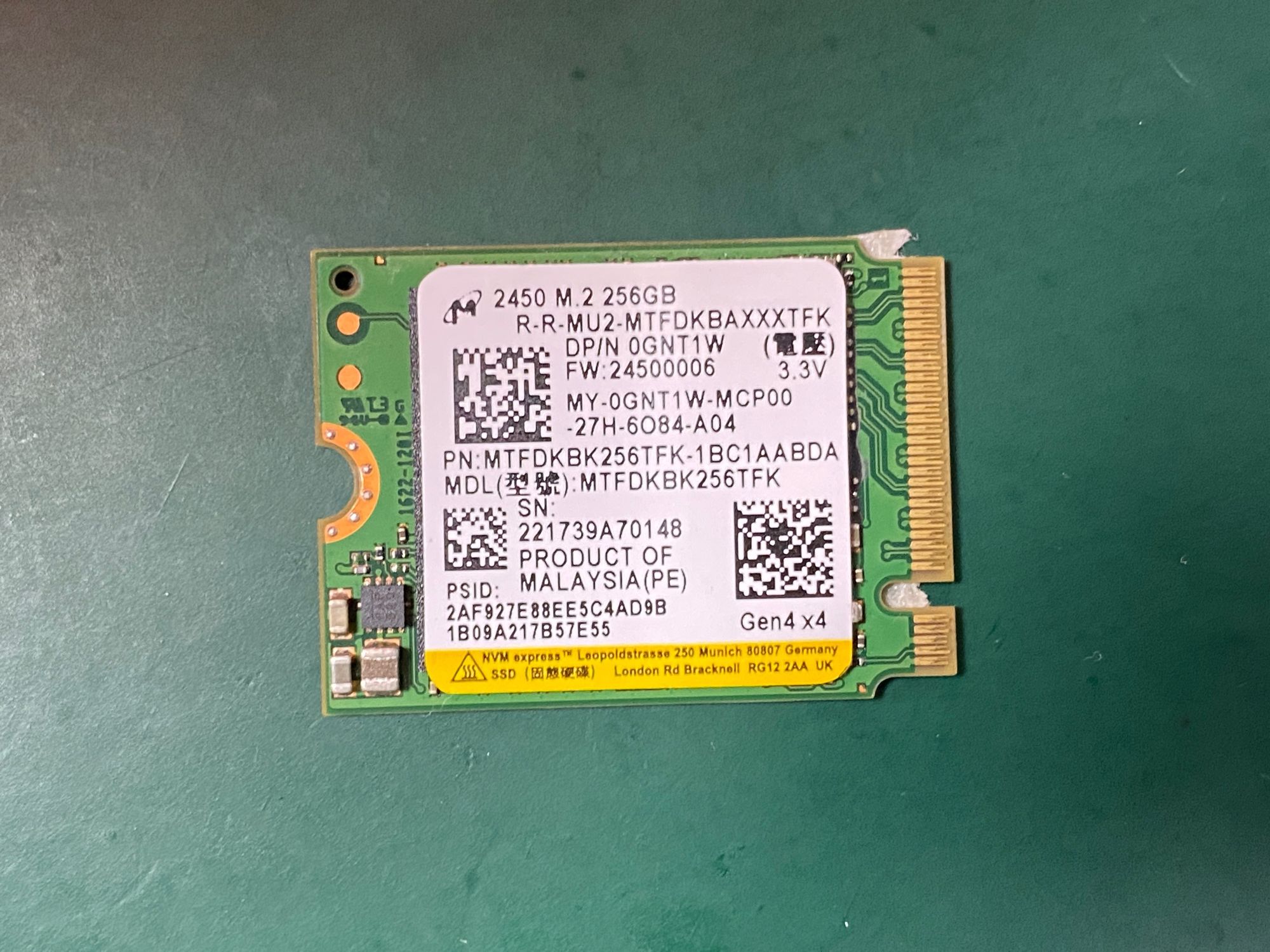 Ổ ssd 256gb chuẩn m.2 nvme 2230 tháo máy mới